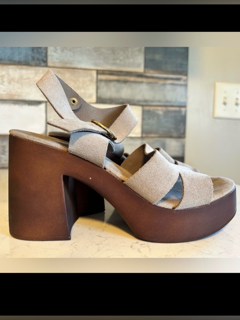 BioNatura Suede Leather Platform Heeled Sandals in Taupe Size 9/40 - Picture 12 of 12
